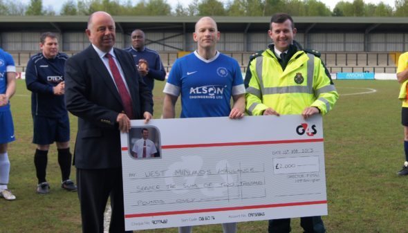 Pictured (left to right) Pete Small (Director, HMP Birmingham) and Jerry Petherick (Managing Director G4S Custodial and Detention Services) handing over a cheque for £2,000 to Brendan O’Sullivan (Paramedic Area Support Officer) who attended the incident.