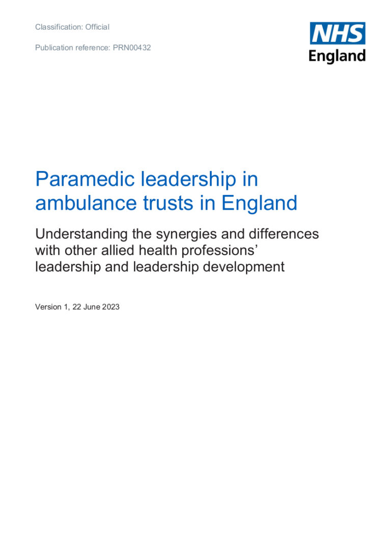 Paramedic leadership in ambulance trusts in England_June 2023 front cover