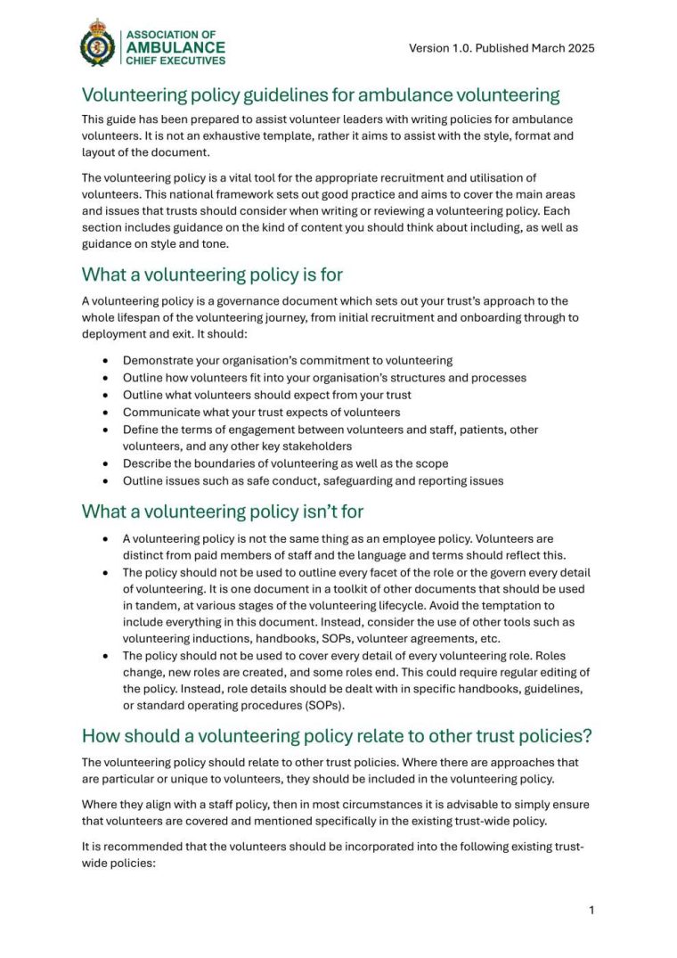 Ambulance volunteering policy guidelines